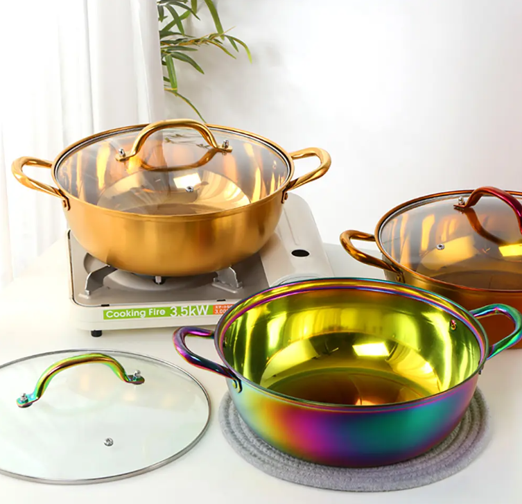 Anygleam Stock Pot Rainbow Stainless Steel Home Restaurant Cooking Tool Single-Layer Compatible Soup Kitchen Utensils-Pots-PEROZ Accessories