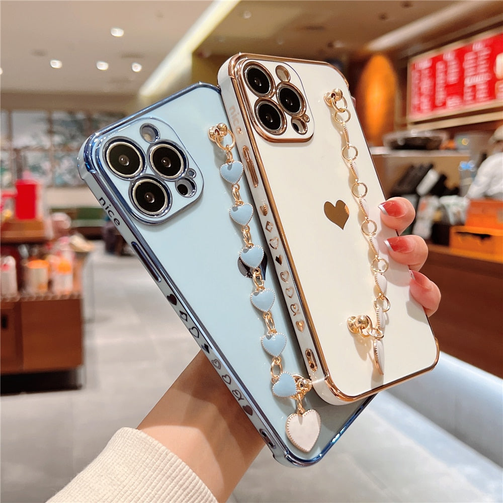 Anymob iPhone Case Blue Wrist Chain Love Heart Pattern Soft Silicone Phone Cover-PEROZ Accessories