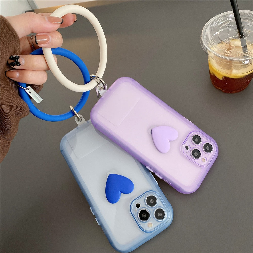 Anymob iPhone Case Pink 3D Love Heart Silicone Wristband Transparent Soft Bumper Back Cover-Mobile Phone Cases-PEROZ Accessories