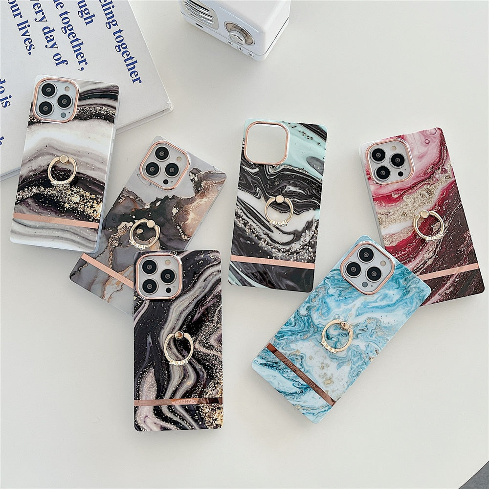 Anymob iPhone Case Black Marble Vertical Pattern With Finger Ring Soft Silicon Cover-Mobile Phone Cases-PEROZ Accessories