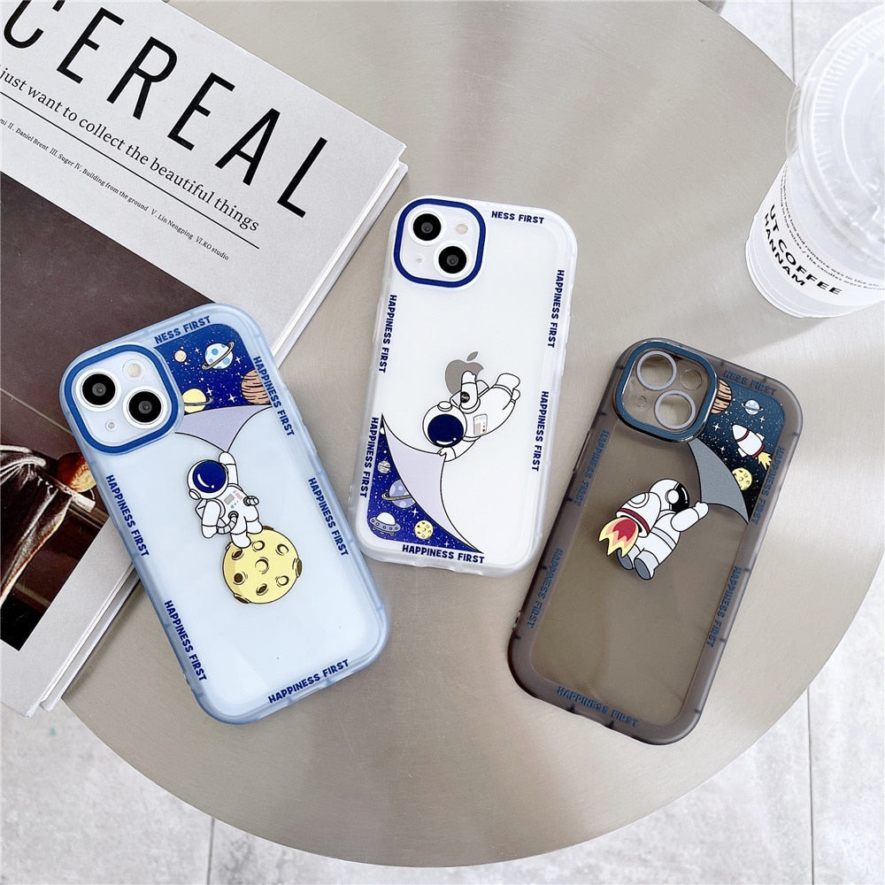Anymob iPhone Case Blue Clear Cartoon Astronaut Soft Silicone Shockproof Bumper Back Cover-Mobile Phone Cases-PEROZ Accessories