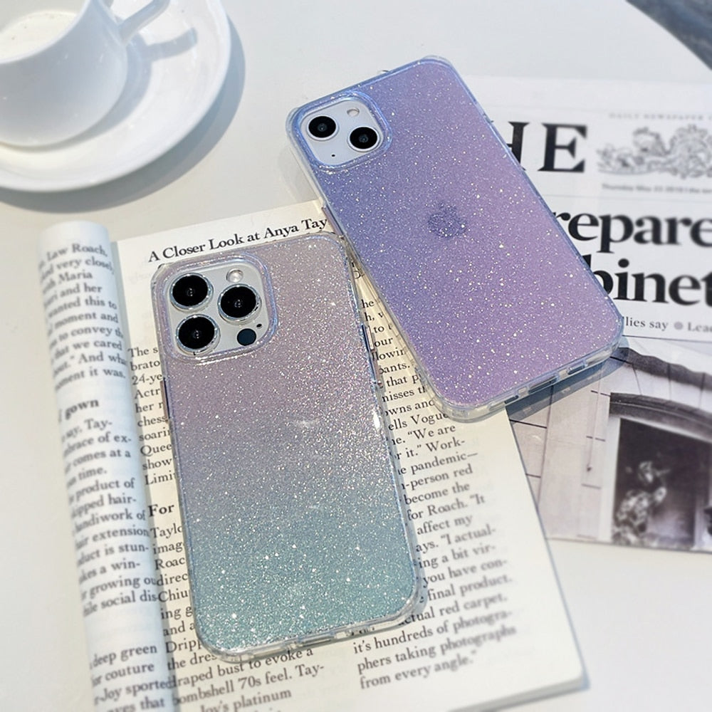 Anymob iPhone Green Gradient Rainbow Clear Phone Case Shiny Glitter Transparent Soft Silicone Cover-Mobile Phone Cases-PEROZ Accessories