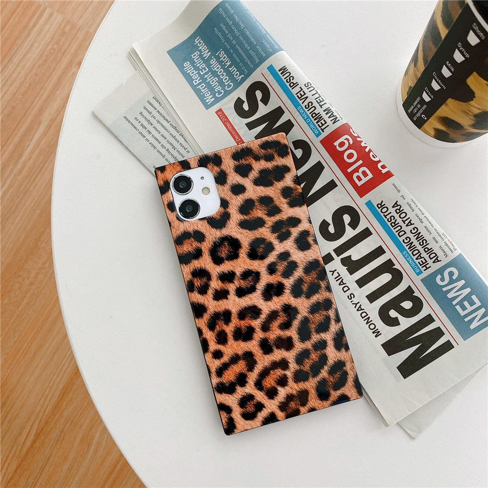 Anymob iPhone Case Leopard Fashion Animal Pattern Suqare Pattern Cover-Mobile Phone Cases-PEROZ Accessories