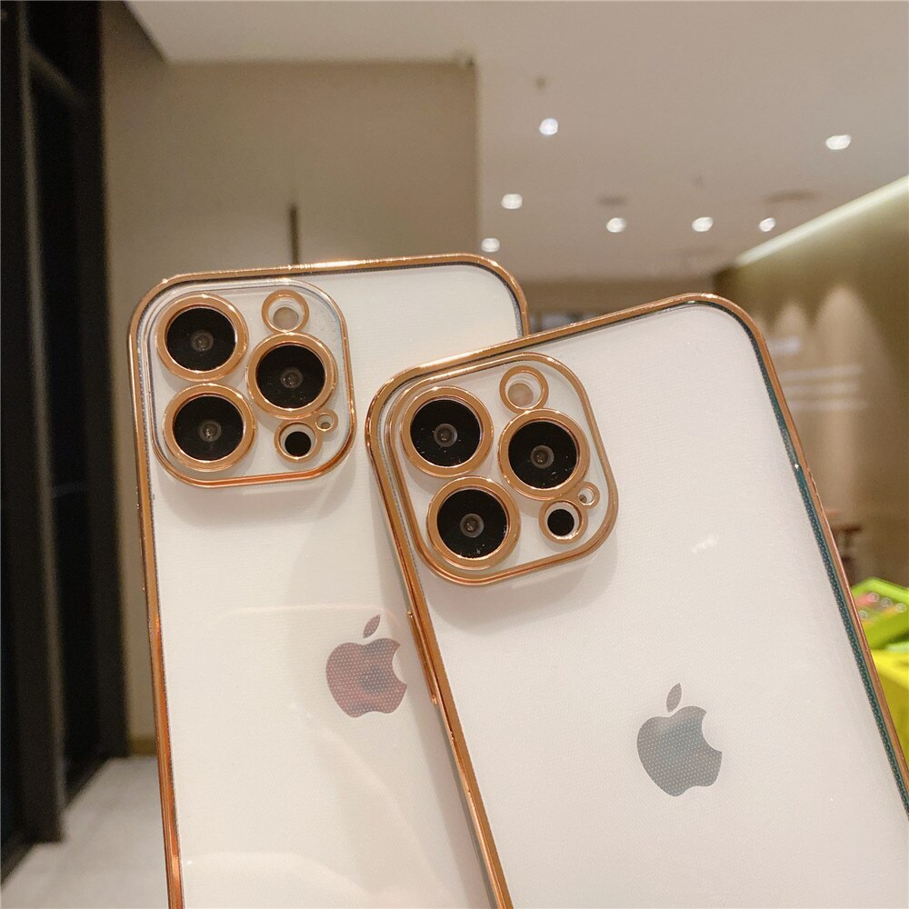 Anymob iPhone Case Blue Luxury Plating Square Frame Silicon Transparent Cover-Mobile Phone Cases-PEROZ Accessories