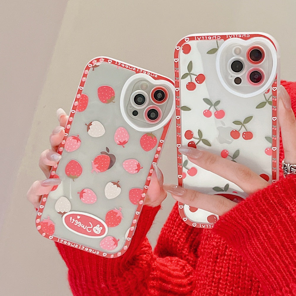 Anymob iPhone Case Lovely Cherry Love Heart Camera Protection Clear Silicone Bumper-Mobile Phone Cases-PEROZ Accessories