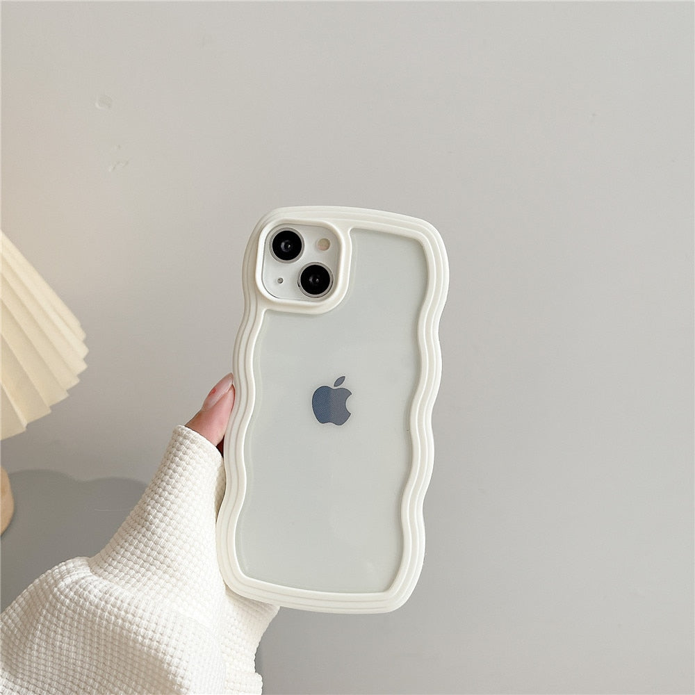 Anymob iPhone Case Off White Macaron Color Wavy Frame Crystal Clear Shockproof Soft Back Cover Bumper-Mobile Phone Cases-PEROZ Accessories