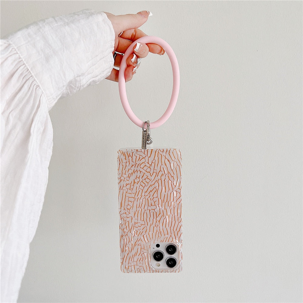 Anymob iPhone Case Sky Blue Luxury Glitter Shell Pattern with Bracelet Cover-Mobile Phone Cases-PEROZ Accessories