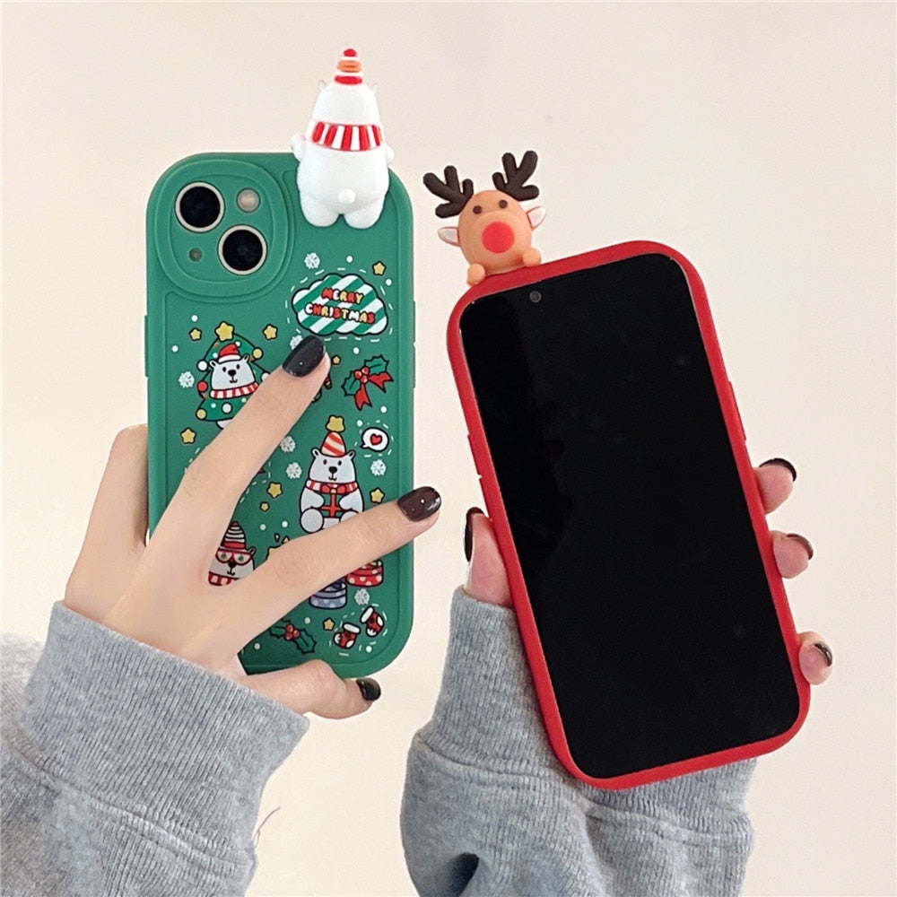 Anymob iPhone Case Green Cute 3D Doll Cartoon Christmas Santa Reindeer Soft Silicon Cover-PEROZ Accessories