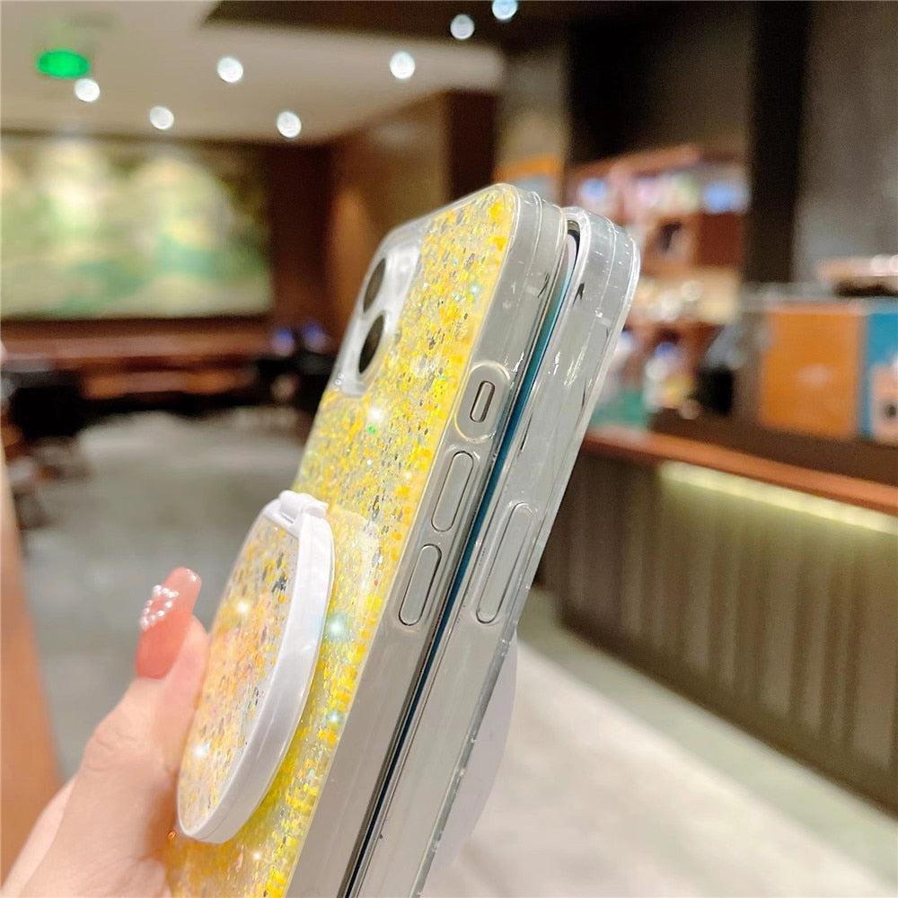 Anymob iPhone Case Pink Mirror Holder Gradient Glitter Soft Silicon Phone Back Cover-Mobile Phone Cases-PEROZ Accessories