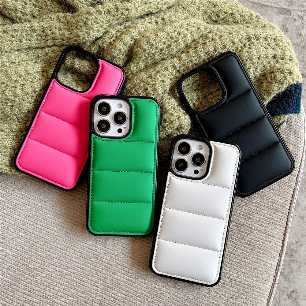 Anymob iPhone White Down Jacket Puffer Phone Case Fashion Soft Fabric Shockproof Bumper Cover-Mobile Phone Cases-PEROZ Accessories