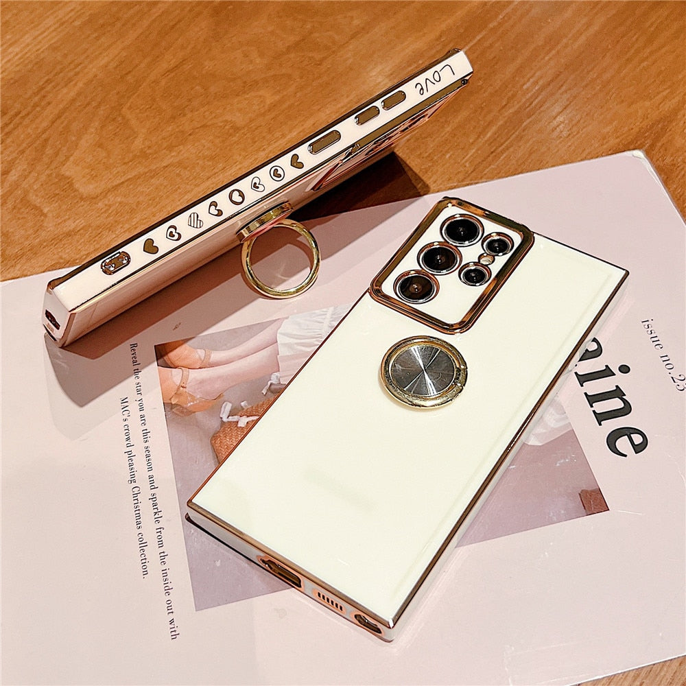 Anymob Samsung Black Case Luxury Plating Ring Holder Phone Case For Smartphones Shockproof Cases Silicon Stand Cover Compatible-Mobile Phone Cases-PEROZ Accessories