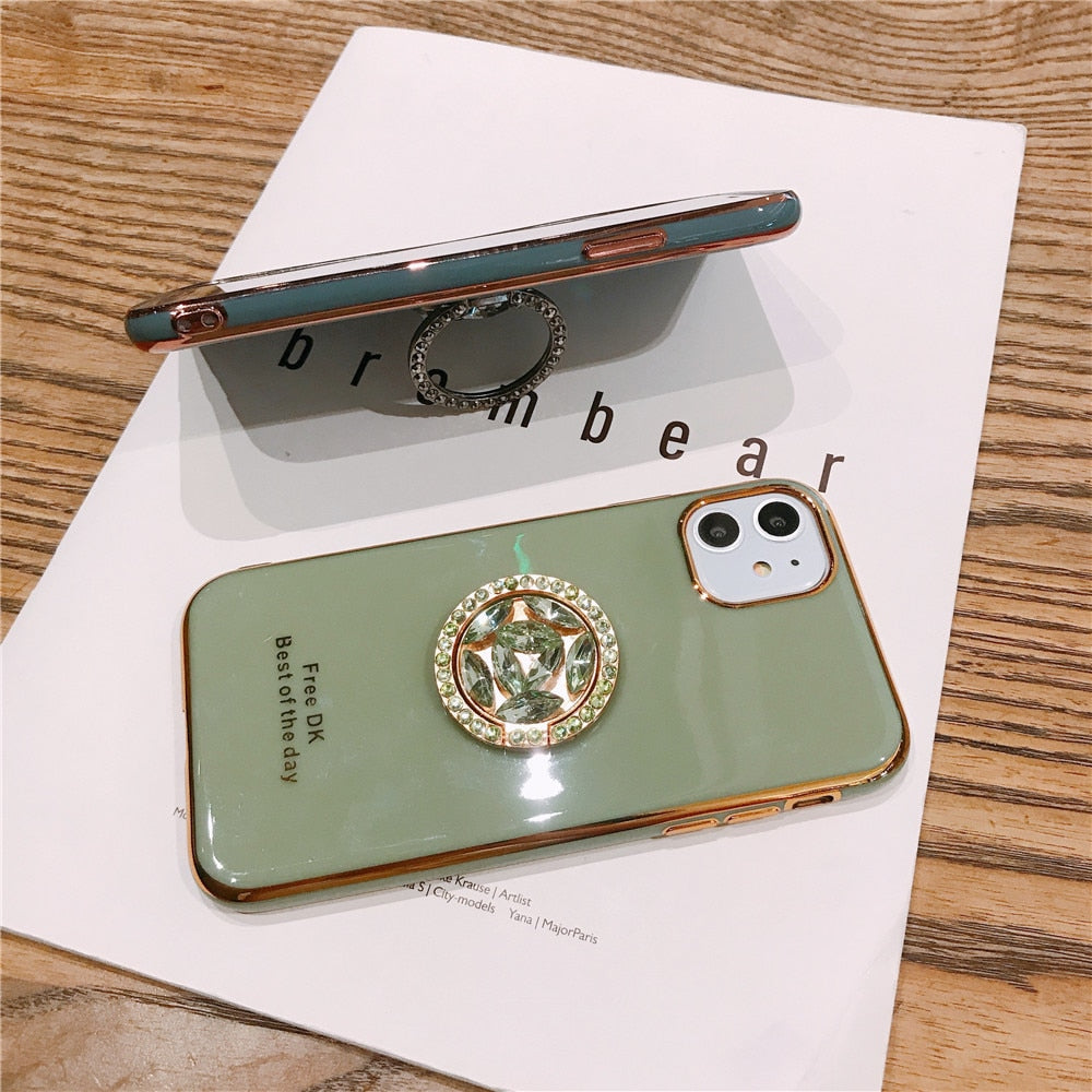 Anymob iPhoneGreen Diamond Plating Ring Holder Stand Case Silicon Back Cover-Mobile Phone Cases-PEROZ Accessories