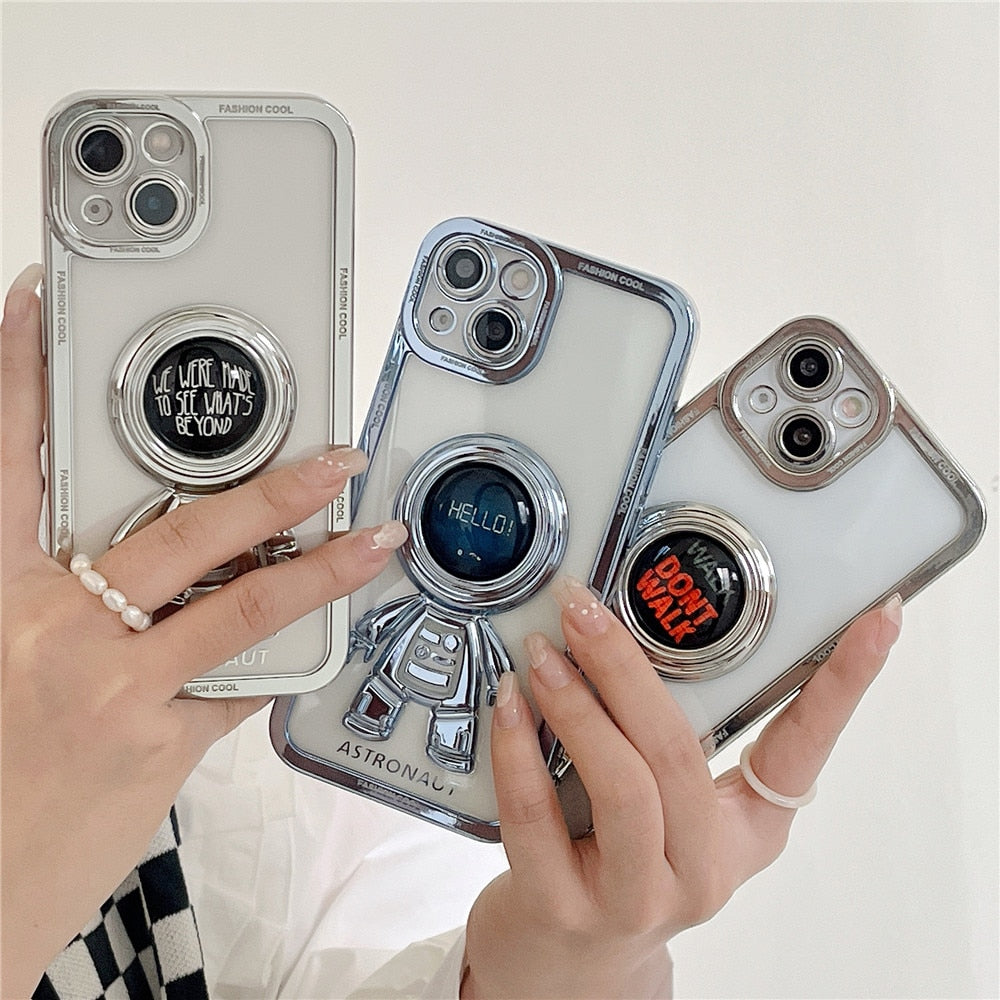 Anymob iPhone Case Space Blue Chromed Astronaut Foldable Holder Phone Cover-Mobile Phone Cases-PEROZ Accessories