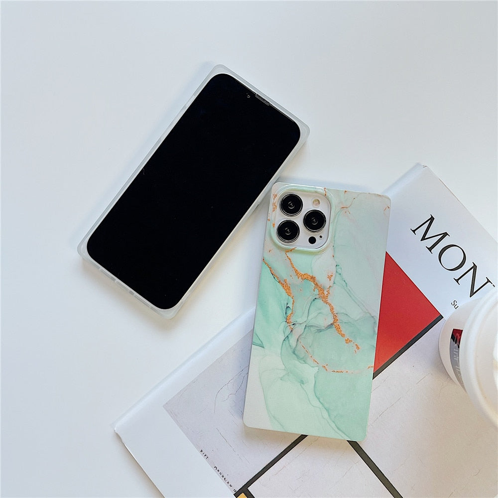 Anymob iPhone Violet Soft Square Marble Silicone Phone Case Shockproof Back Cover-Mobile Phone Cases-PEROZ Accessories