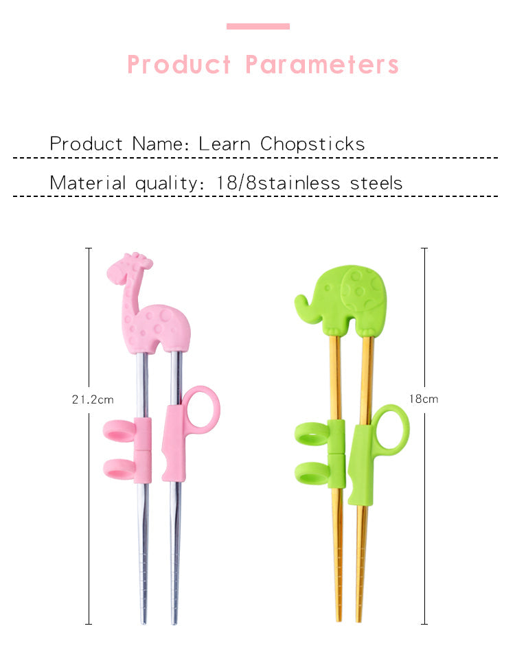 AnyGleam Chop Stick Yellow Giraffe 1 Pair Reusable Red Rainbow Stainless Steel Cartoon for Kids and Children Kitchen Accessories-Kitchen & Dining-PEROZ Accessories