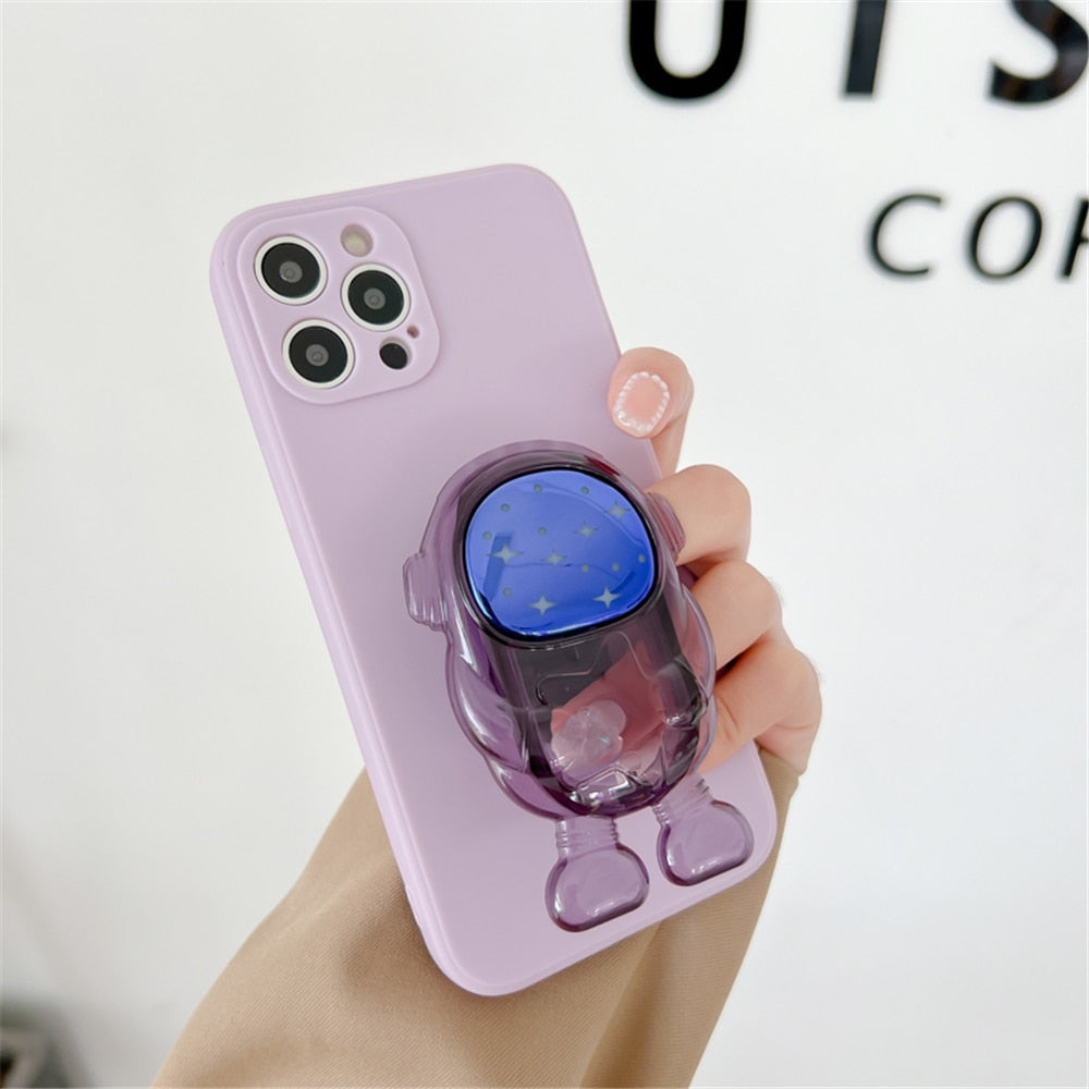 Anymob iPhone Case Blue Cartoon Astronaut Transparent Soft Silicone Kickstand Cover-Mobile Phone Cases-PEROZ Accessories