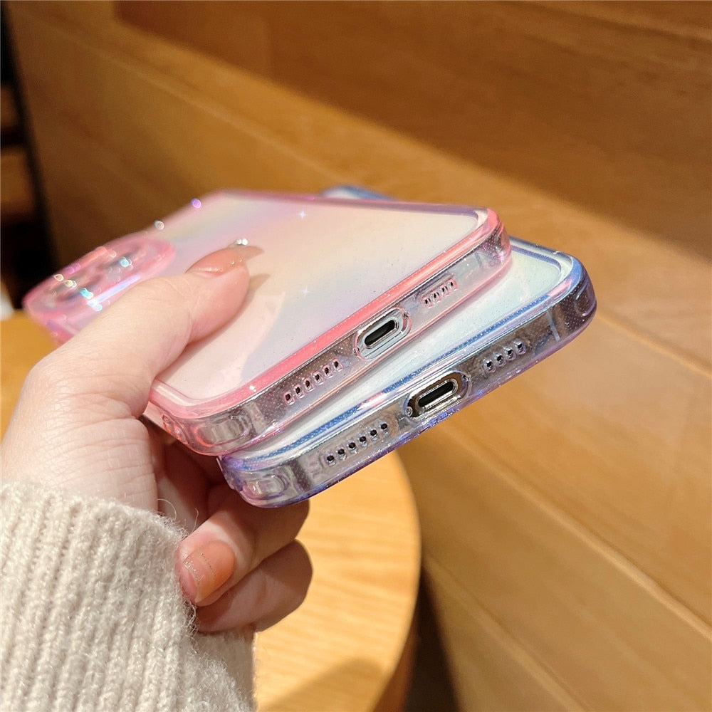 Anymob iPhone Black Rainbow Gradient Phone Case Transparent Glitter Silicon Shockproof Cover-Mobile Phone Cases-PEROZ Accessories