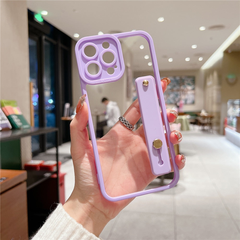 Anymob iPhone Case Black Transparent Solid Color Wrist Band Lens Protection Soft Cover Bumper-Mobile Phone Cases-PEROZ Accessories