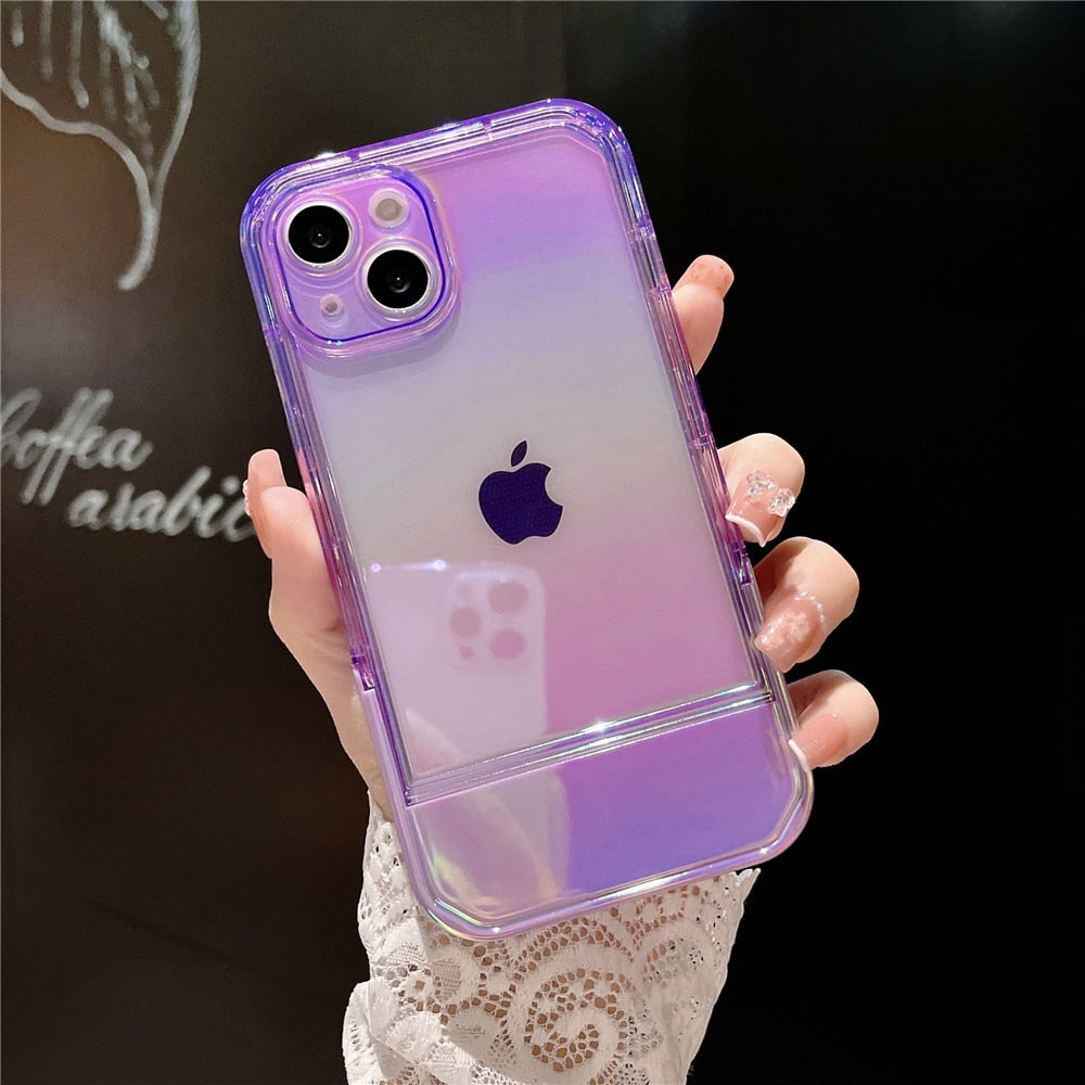 Anymob iPhone Case Brown Laser Clear Bumper Stand Holder Shockproof Soft Silicone Back Cover-Mobile Phone Cases-PEROZ Accessories
