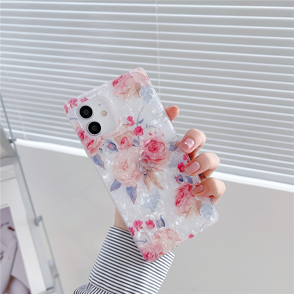 Anymob iPhone Case Light Pink Butterfly Flower Shell Pattern Soft Silicon Shockproof Back Cover-Mobile Phone Cases-PEROZ Accessories