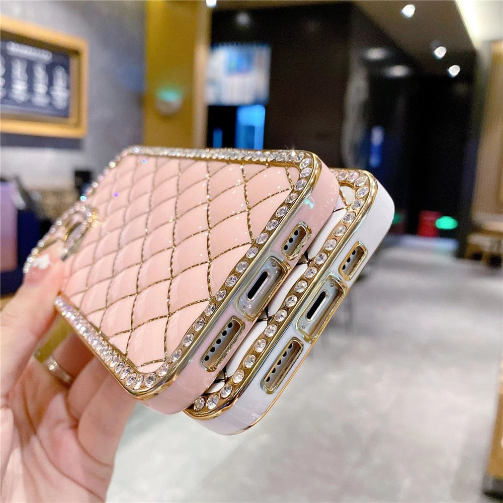 Anymob iPhone Case Light Pink Glitter Bling Diamond Geometry Lens Camera Protection Soft Silicone Cover-Mobile Phone Cases-PEROZ Accessories