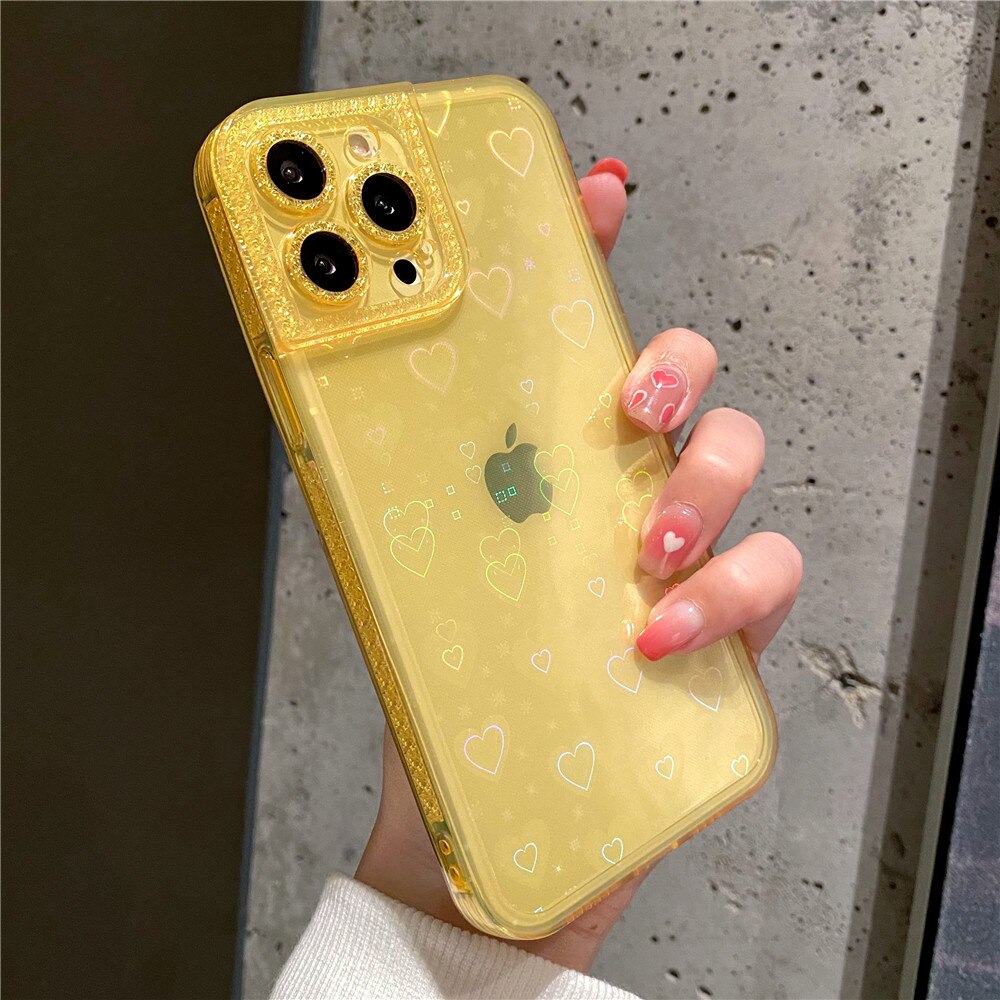Anymob iPhone Pink Holographic Love Heart Clear Phone Case Transparent Cover-Mobile Phone Cases-PEROZ Accessories