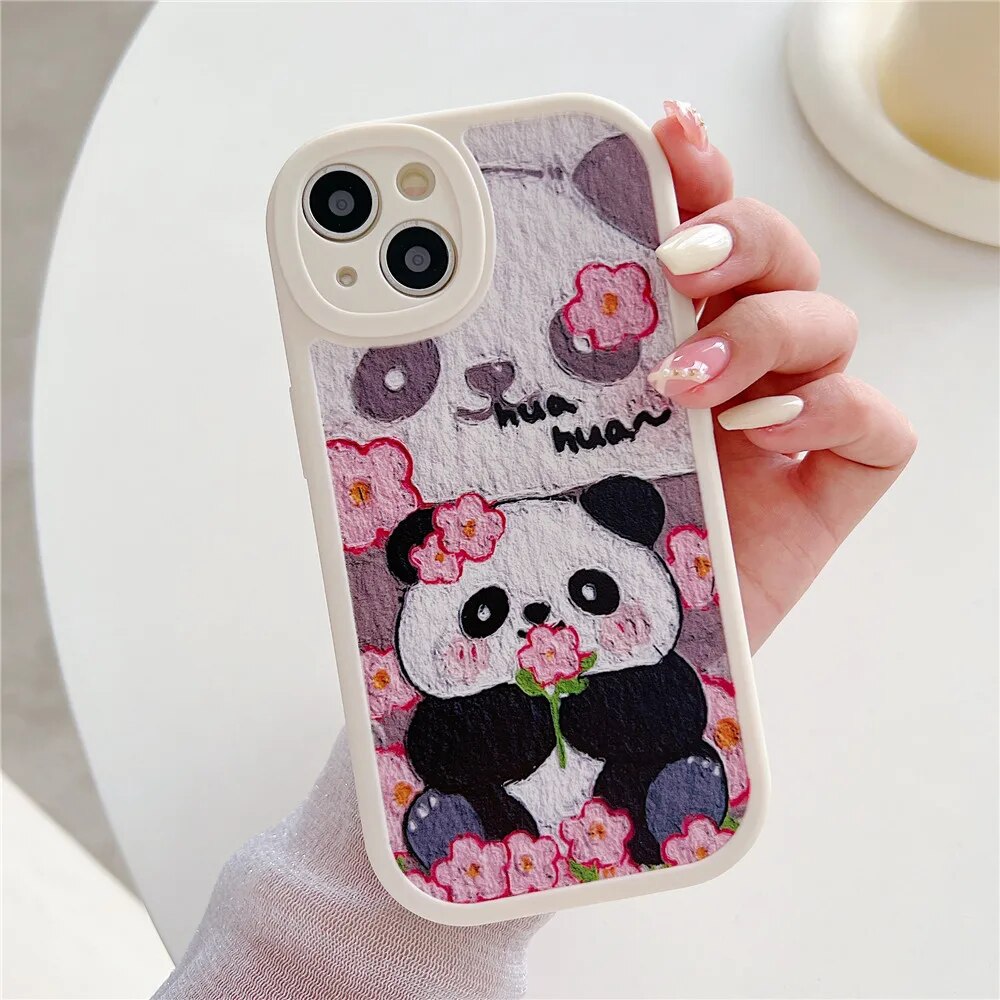 Anymob iPhone Case Shockproof Pink Cute Panda Phone Case Silicone Lens Protective Shockproof Cover-Mobile Phone Cases-PEROZ Accessories