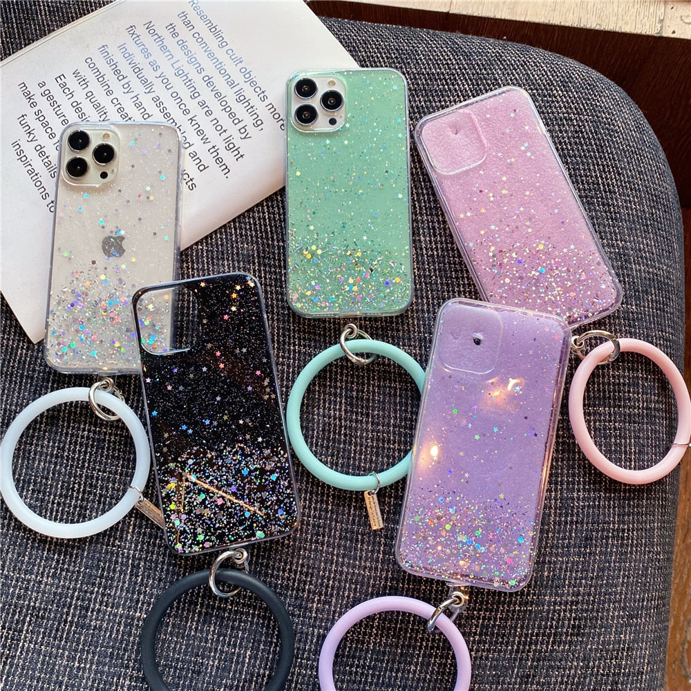 Anymob iPhone Violet Clear Glitter Phone Case Pendant Wristband Chain Cover-Mobile Phone Cases-PEROZ Accessories