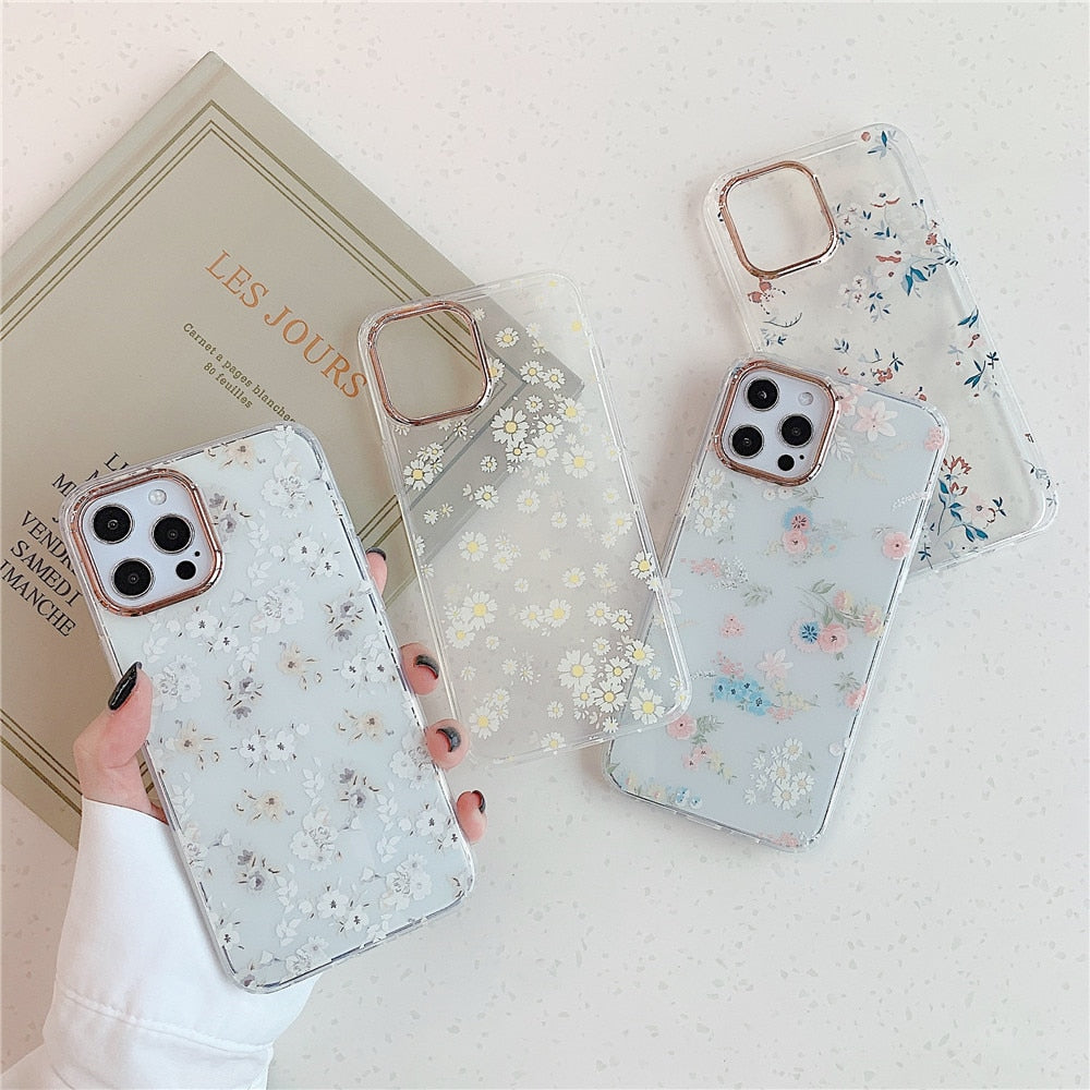 Anymob iPhone Pink Daisy Phone Case Transparent Shockproof Protective Cases Cover-Mobile Phone Cases-PEROZ Accessories