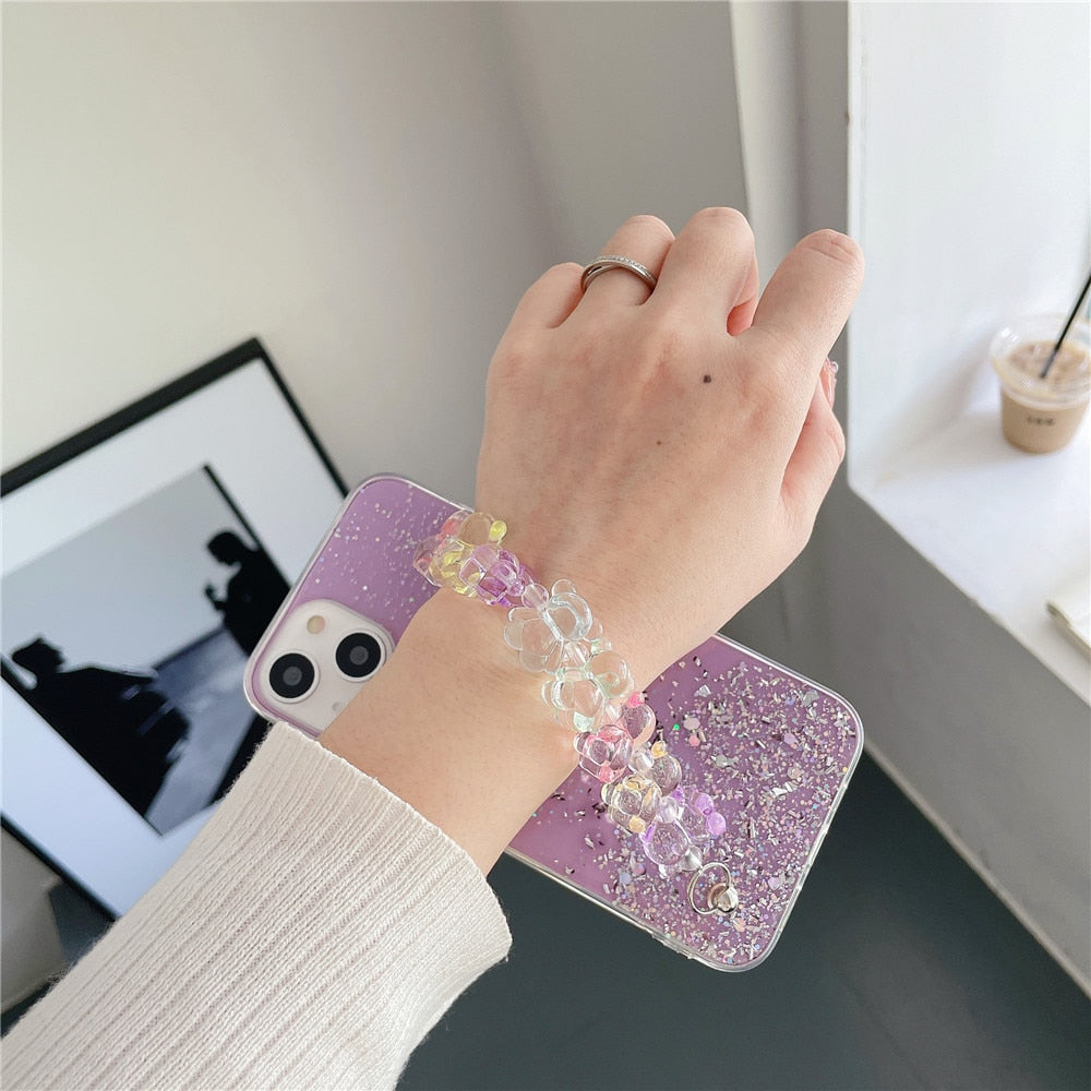 Anymob iPhone Case Mint Green 3D Cartoon Bear Wrist Bracelet Soft Chain Clear Glitter Cover-Mobile Phone Cases-PEROZ Accessories