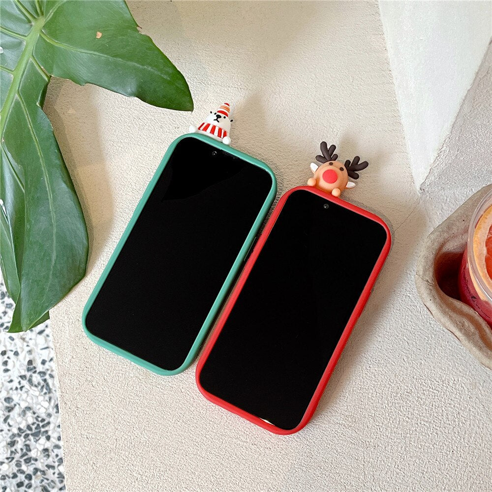 Anymob iPhone Case Green Cute 3D Doll Cartoon Christmas Santa Reindeer Soft Silicon Cover-PEROZ Accessories