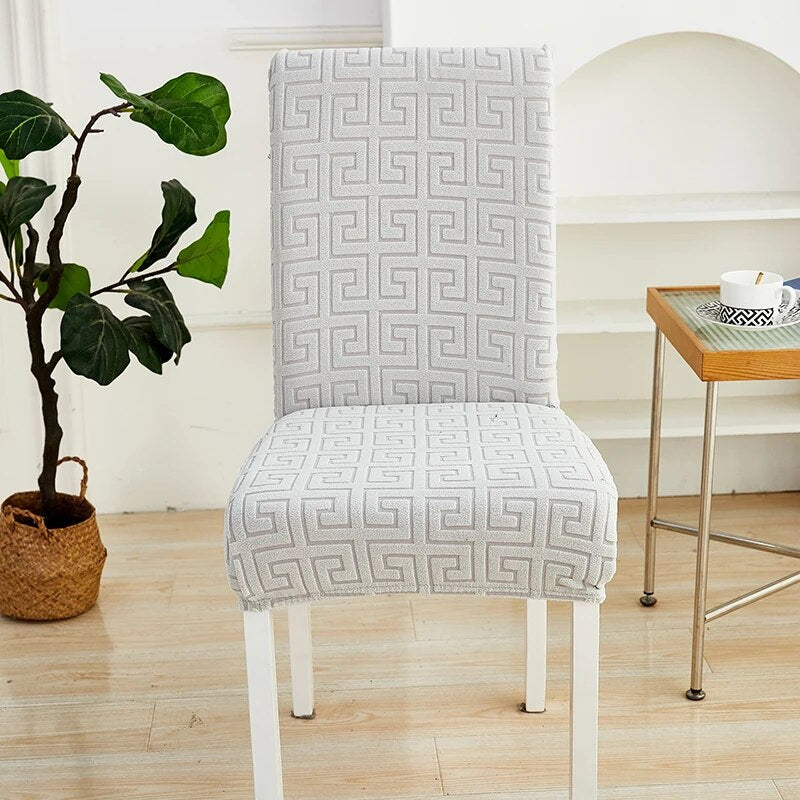 Anyhouz Chair Cover Light Grey Square Geometric Design with Elastic Material for Dining Room Kitchen Wedding Hotel Banquet Restaurant-Chair Cover-PEROZ Accessories