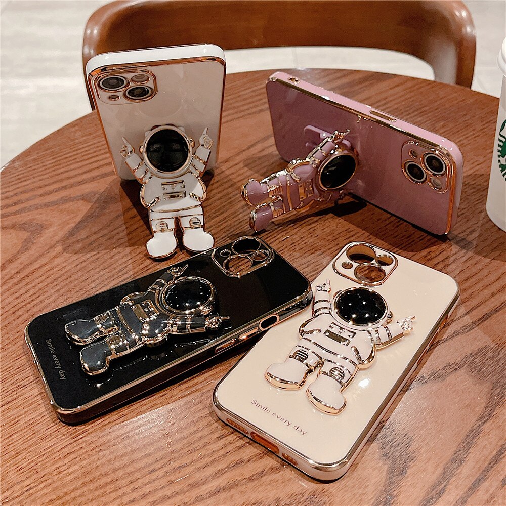 Anymob iPhone Black Astronaut Plating Fold Stand Holder Phone Case Bracket Cover-Mobile Phone Cases-PEROZ Accessories