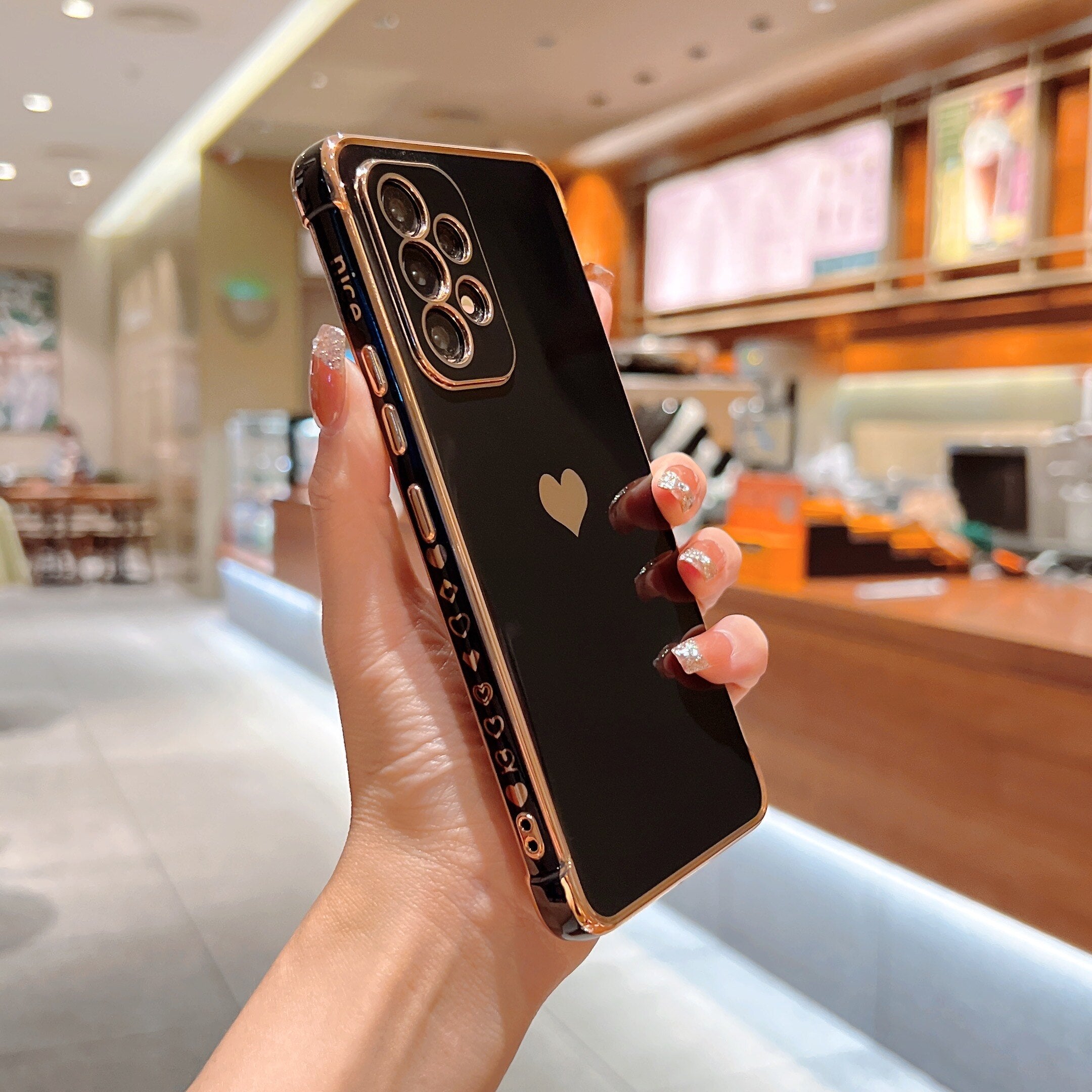 Anymob Samsung White With Bronze Plating Silicon Case Love Heart Side Pattern Phone Cover-Mobile Phone Cases-PEROZ Accessories