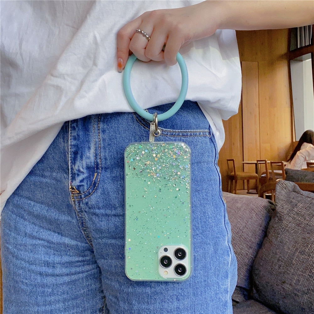 Anymob iPhone Violet Clear Glitter Phone Case Pendant Wristband Chain Cover-Mobile Phone Cases-PEROZ Accessories
