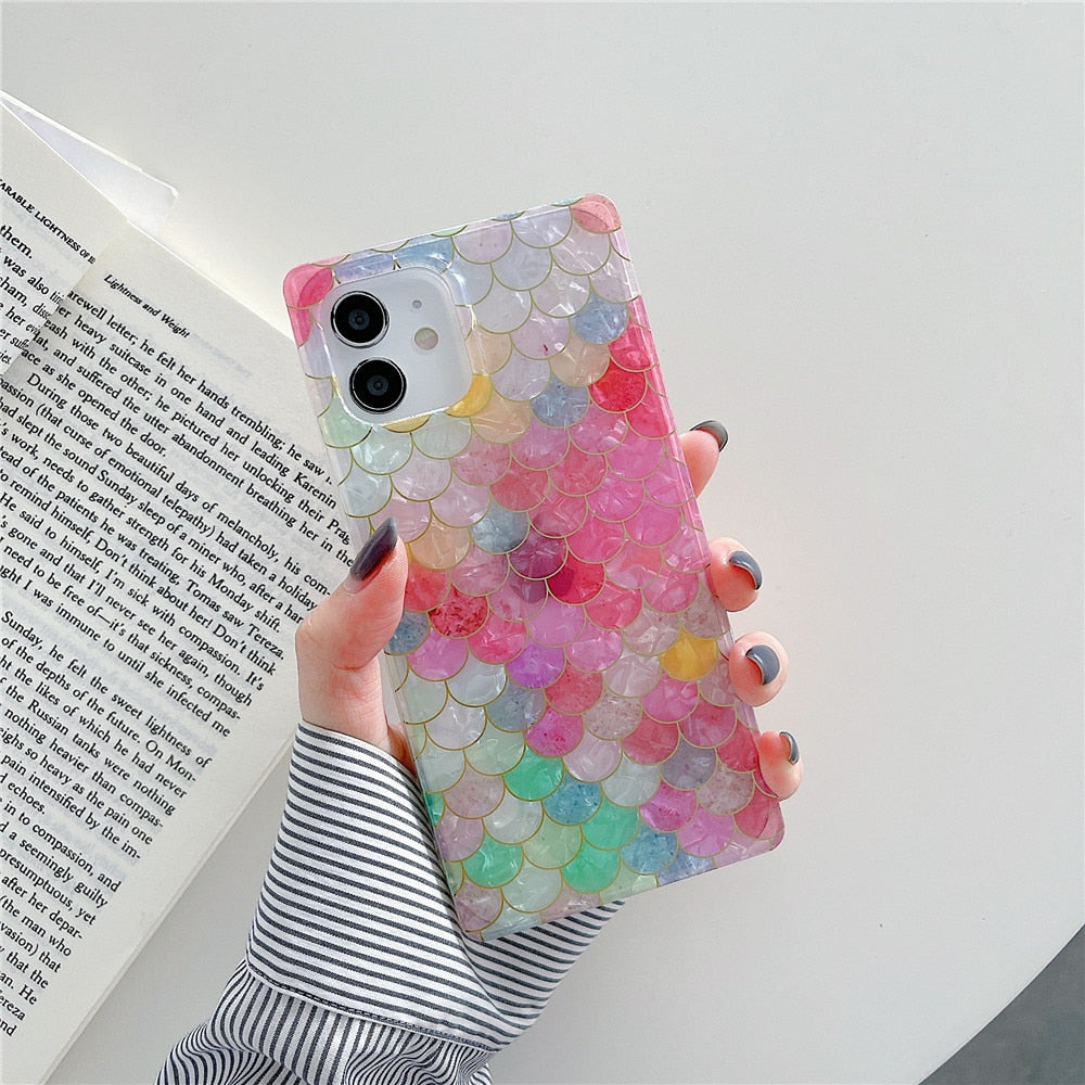Anymob iPhone Candy Color Soft Silicone Phone Case Pattern Geometric Fish Scales Cover-Mobile Phone Cases-PEROZ Accessories