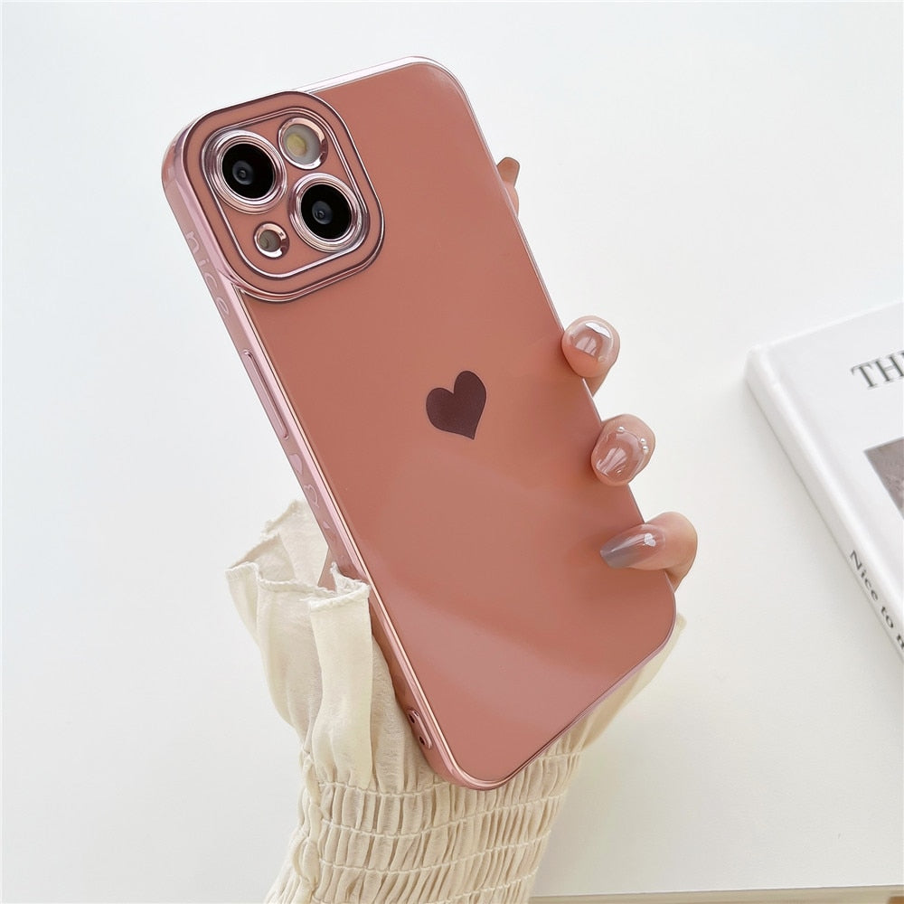 Anymob iPhone Case Blue Plating Love Heart Side Pattern Soft Phone Cover-Mobile Phone Cases-PEROZ Accessories