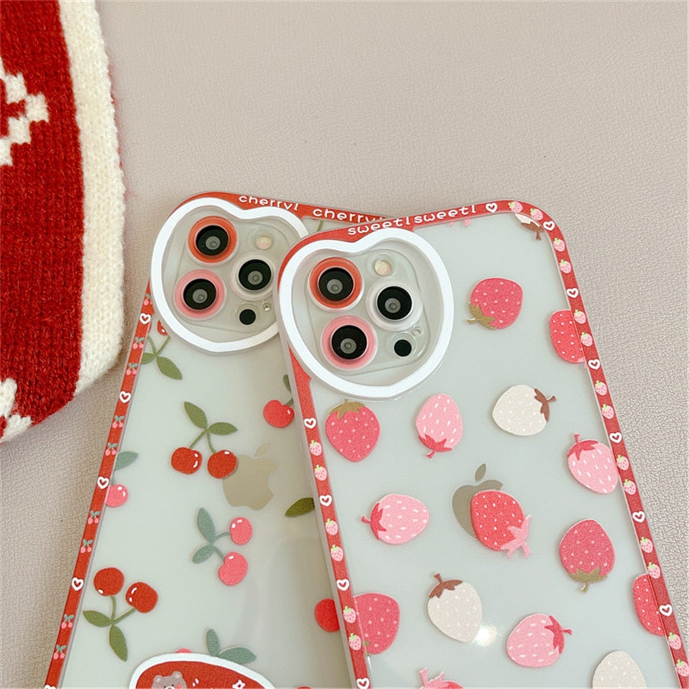 Anymob iPhone Case Lovely Cherry Love Heart Camera Protection Clear Silicone Bumper-Mobile Phone Cases-PEROZ Accessories