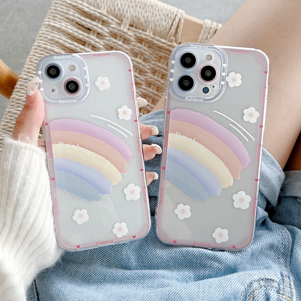 Anymob iPhone Case White Soft Transparent Rainbow Shockproof Bumper Silicone Cases Cover-Mobile Phone Cases-PEROZ Accessories