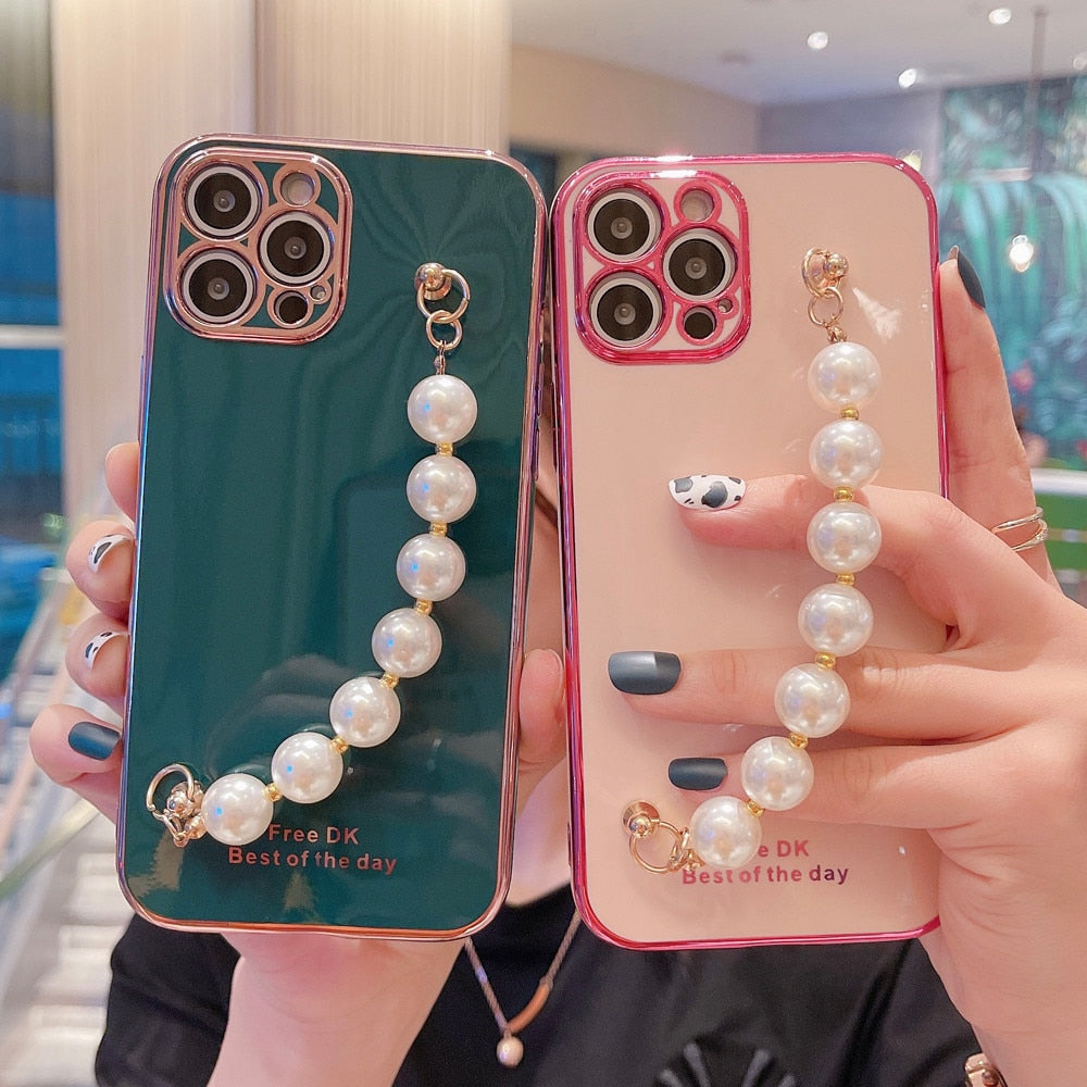 Anymob iPhone Pine Plating Pearl Bracelet Phone Case Soft Silicone Back Cover-Mobile Phone Cases-PEROZ Accessories