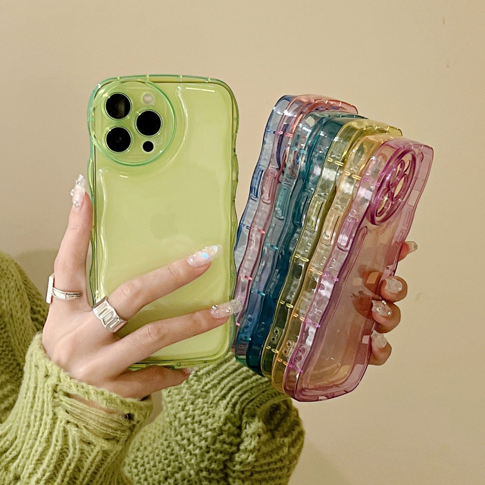 Anymob iPhone Green Curly Wavy Phone Case Shockproof Transparent Silicone Cover-Mobile Phone Cases-PEROZ Accessories