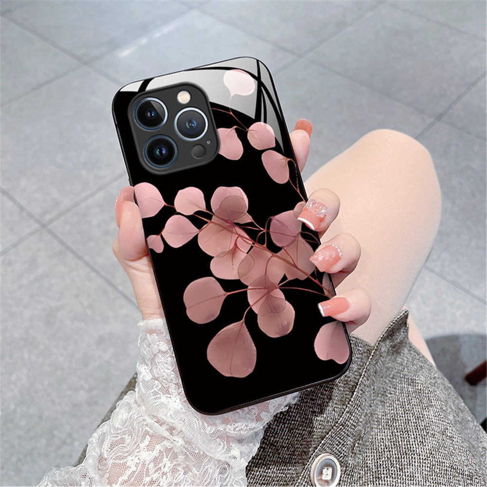 Anymob iPhone Green Tempered Glass Simple Leaf Phone Case Shockproof Soft Side Cover-Mobile Phone Cases-PEROZ Accessories