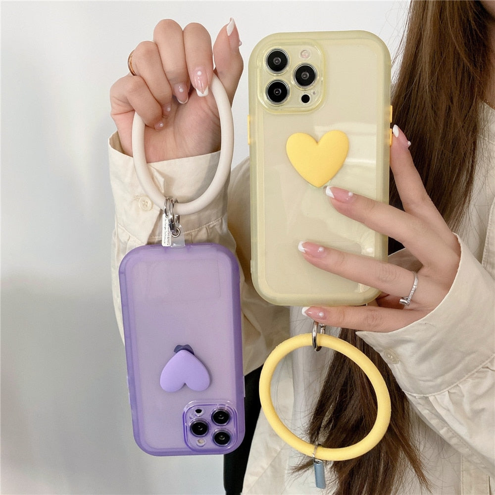 Anymob iPhone Case Pink 3D Love Heart Silicone Wristband Transparent Soft Bumper Back Cover-Mobile Phone Cases-PEROZ Accessories
