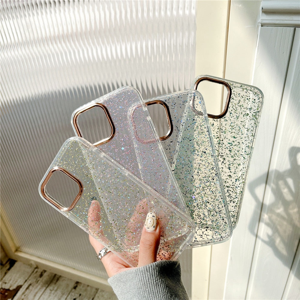 Anymob iPhone Case Pink Glitter Soft Silicone Crystal Cover Sequins Bumper-Mobile Phone Cases-PEROZ Accessories