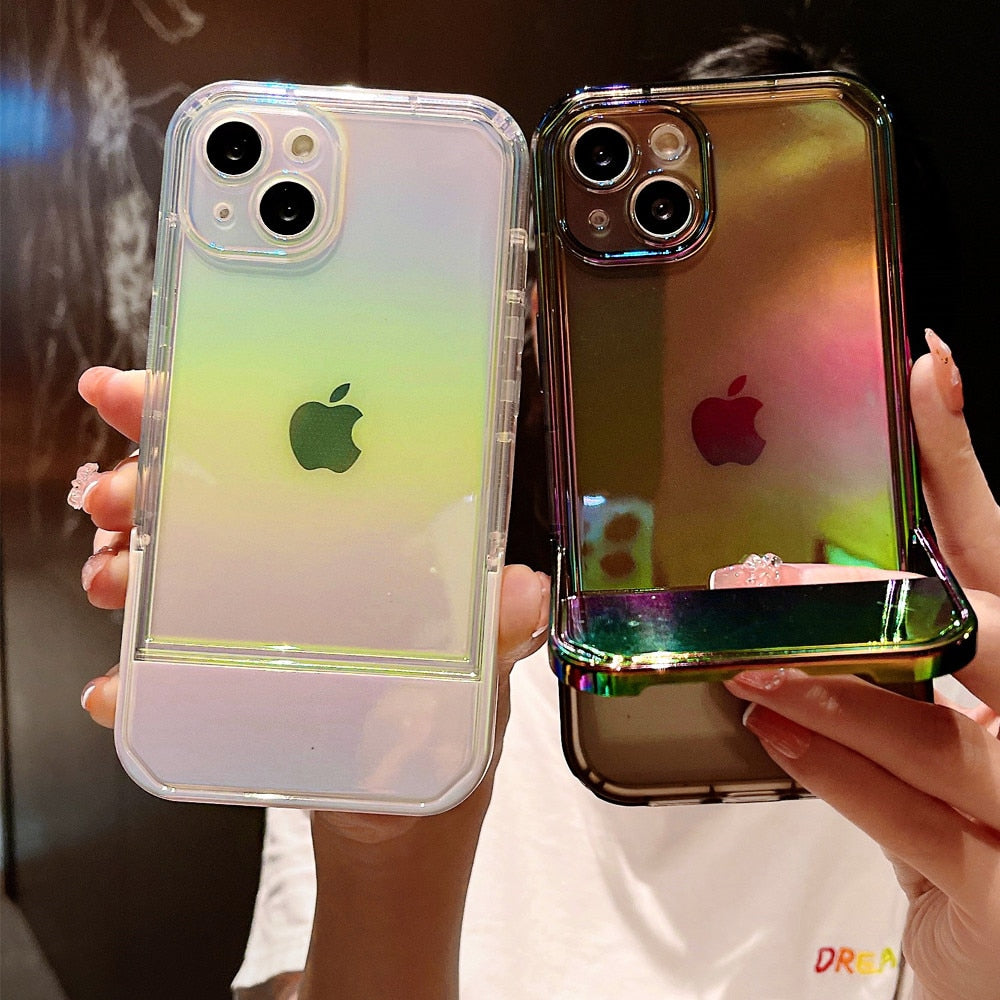 Anymob iPhone Case Brown Laser Clear Bumper Stand Holder Shockproof Soft Silicone Back Cover-Mobile Phone Cases-PEROZ Accessories