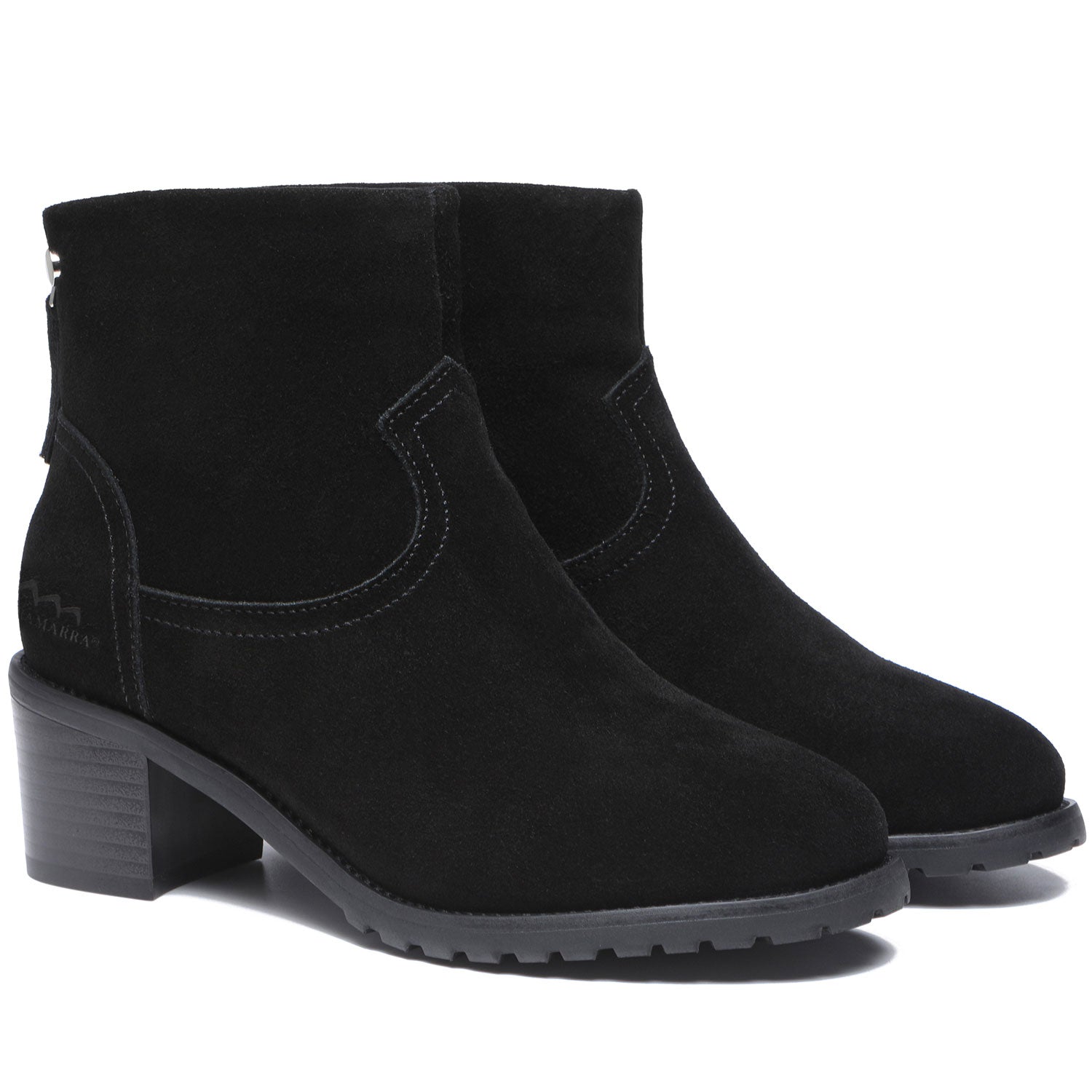 TARRAMARRA Black Leather Zipper Ankle Heel Boots Women Galena-Boots-PEROZ Accessories