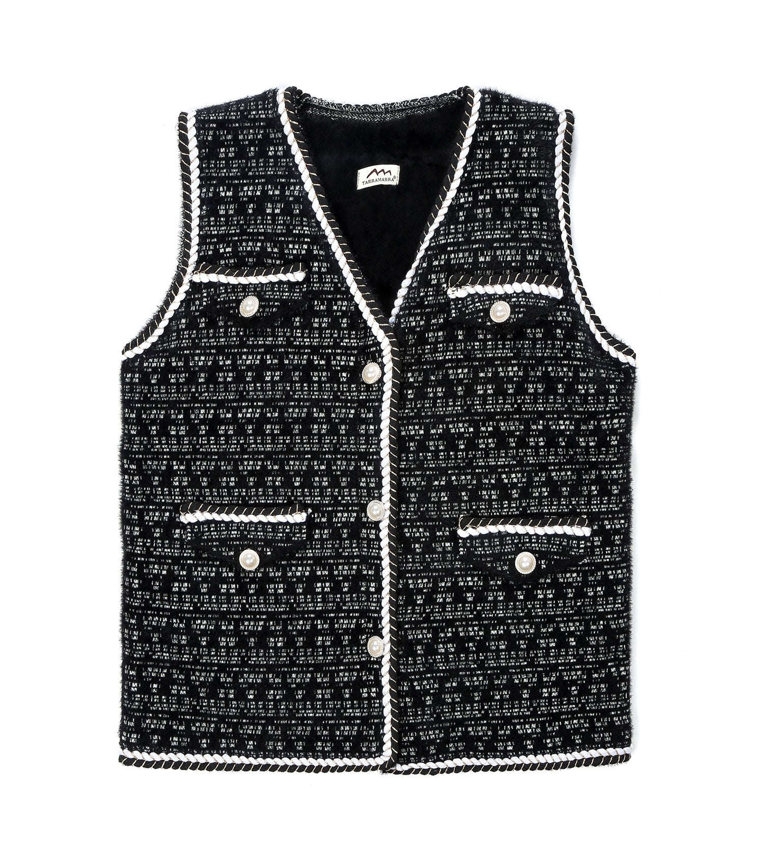 TARRAMARRA Women 100% Merino Wool Tweed Vest Pearl Twist Knitted Vest-Vests-PEROZ Accessories
