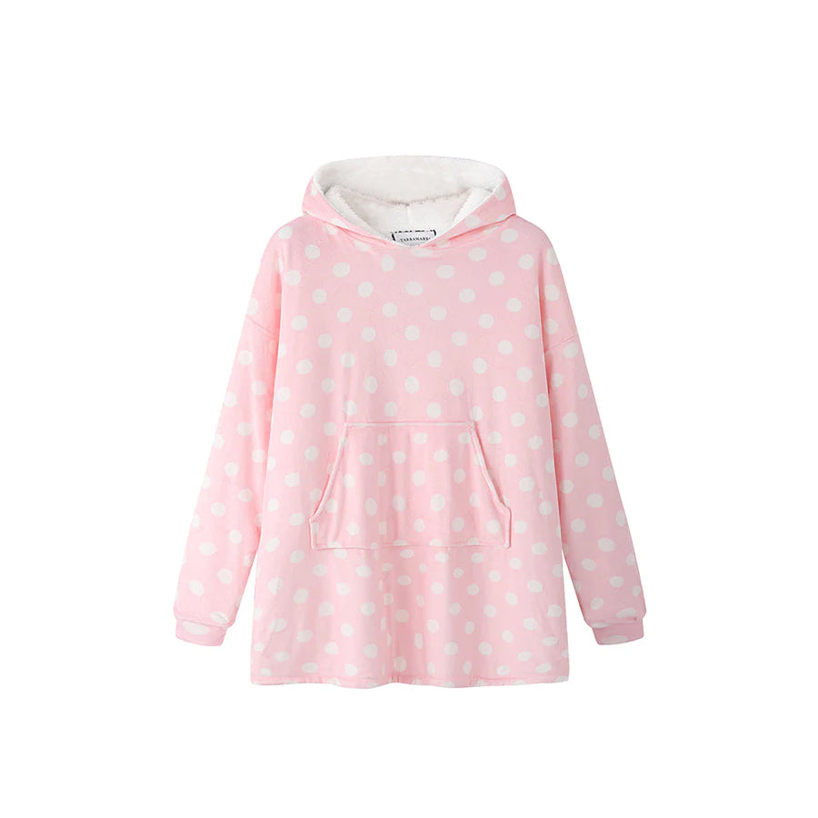 TARRAMARRA Kids Reversible Hoodie Blanket Pink Polka Dot-Hoodie Blankets-PEROZ Accessories