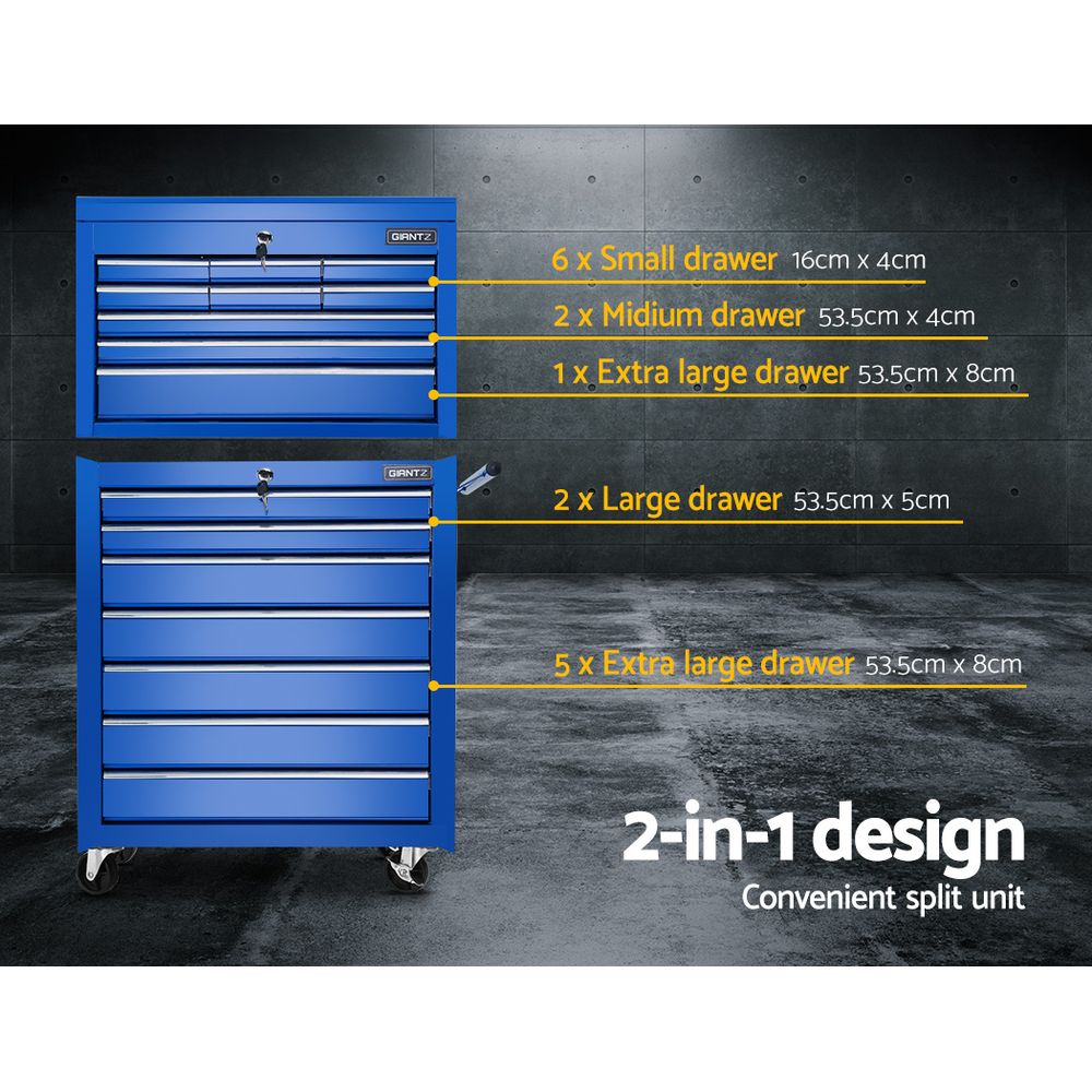 Giantz Tool Chest and Trolley Box Cabinet 16 Drawers Cart Garage Storage Blue-Tools > Tools Storage-PEROZ Accessories