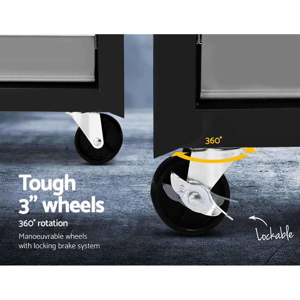 Giantz 17 Drawers Tool Box Trolley Chest Cabinet Cart Garage Mechanic Toolbox Black and Grey-Tools > Tools Storage-PEROZ Accessories